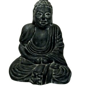 Ceramic Clay Pottery Dark Gray Black Zen Meditation Buddha 10 inch
